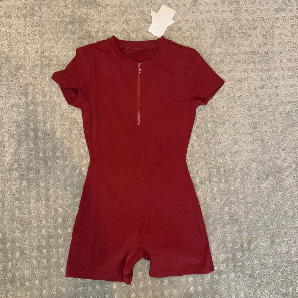 BuffBunny Open back maroon Romper